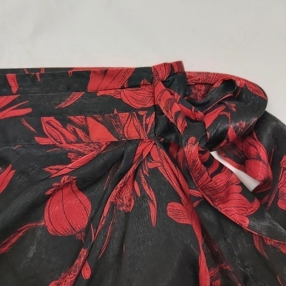 ZARA Tied Print Skirt Floral Red Black - Picture 7 of 12